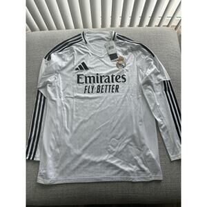 Adidas Real Madrid Long Sleeve Home Jersey 2024/25 Men’s Slim L New IT3442 White